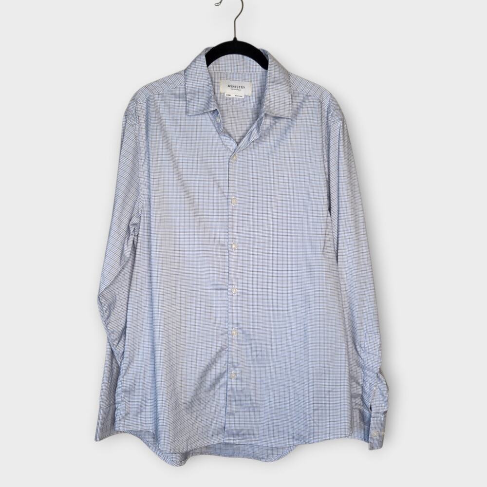 Ministry of Supply Aero Blue Check Stretch Dress Shirt Men's Medium Slim